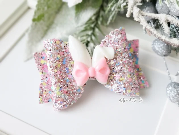 EASTER BUNNY GLITTER LEATHER BOW CLIP4