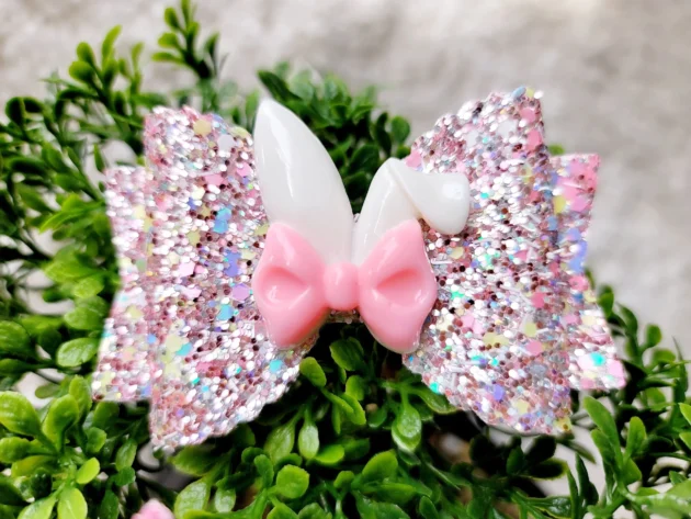 EASTER BUNNY GLITTER LEATHER BOW CLIP5