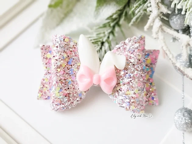 EASTER BUNNY GLITTER LEATHER BOW CLIP6